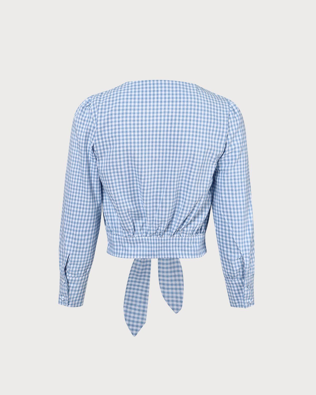 The Blue V Neck Plaid Cutout Ruched Blouse sold by rihoas product image thumbnail 3