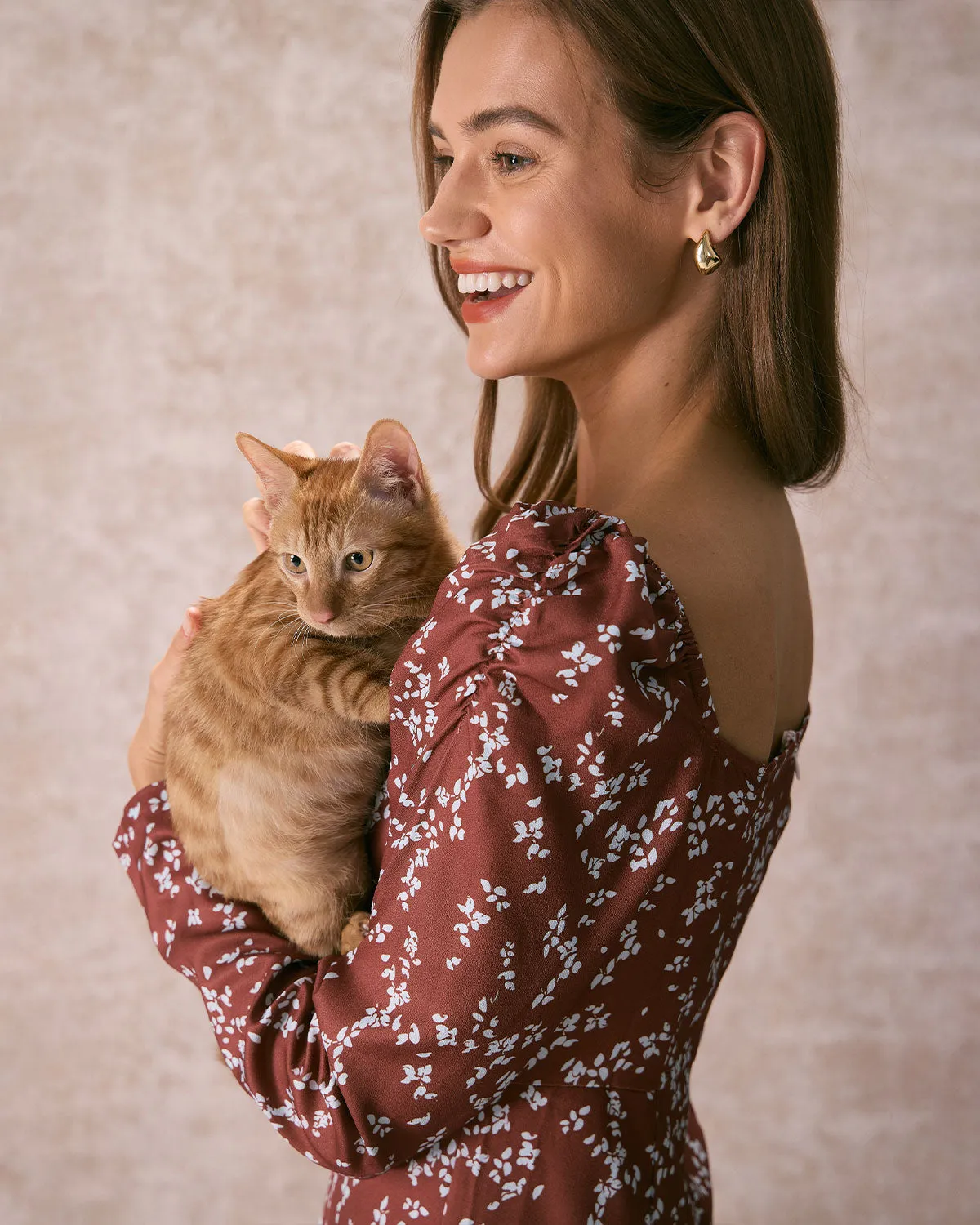 The Brown Square Neck Floral Slit Midi Dress sold by rihoas product image thumbnail 2