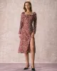 The Brown Square Neck Floral Slit Midi Dress sold by rihoas