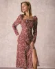 The Brown Square Neck Floral Slit Midi Dress sold by rihoas