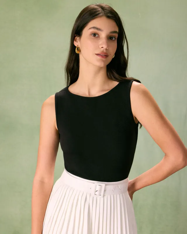 The Black Boat Neck Knit Tank Top sold by rihoas