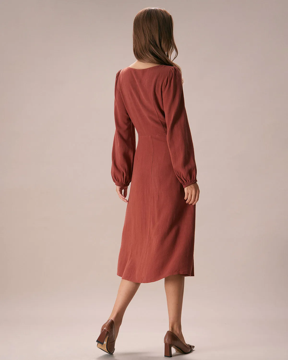 The Caramel Sweetheart Neck Midi Dress sold by rihoas product image thumbnail 5