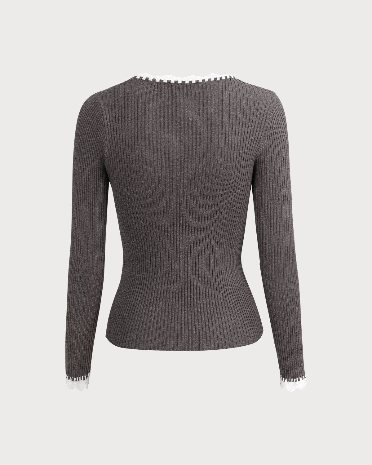 The Grey Round Neck Scalloped Trim Knit Top sold by rihoas product image thumbnail 3