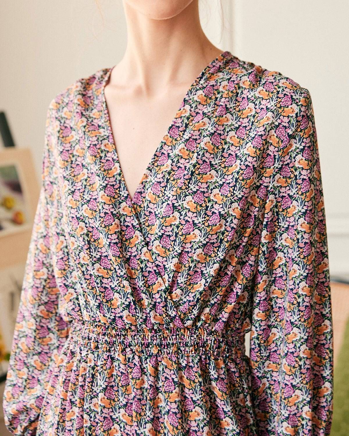 The V Neck Ruffle Cuff Floral Midi Dress sold by rihoas product image thumbnail 2