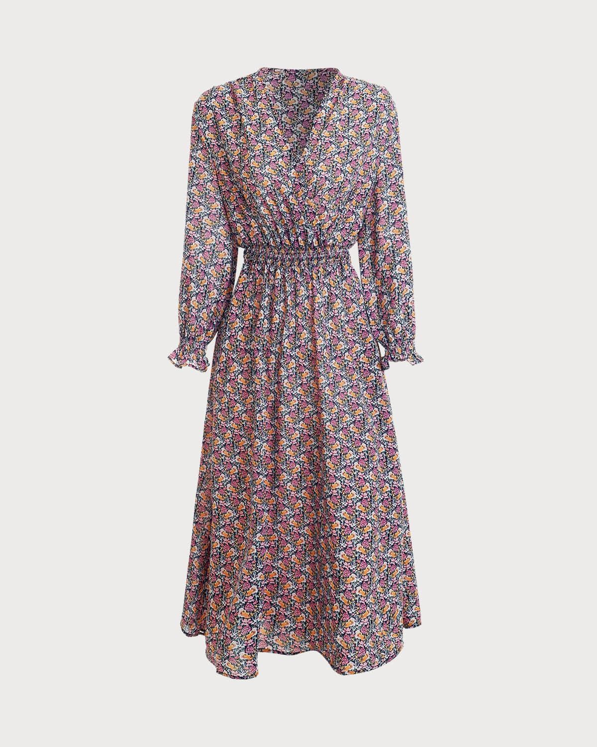 The V Neck Ruffle Cuff Floral Midi Dress sold by rihoas product image thumbnail 6