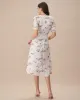 The Apricot V Neck Floral Ruched Midi Dress sold by rihoas