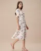 The Apricot V Neck Floral Ruched Midi Dress sold by rihoas