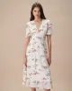 The Apricot V Neck Floral Ruched Midi Dress sold by rihoas