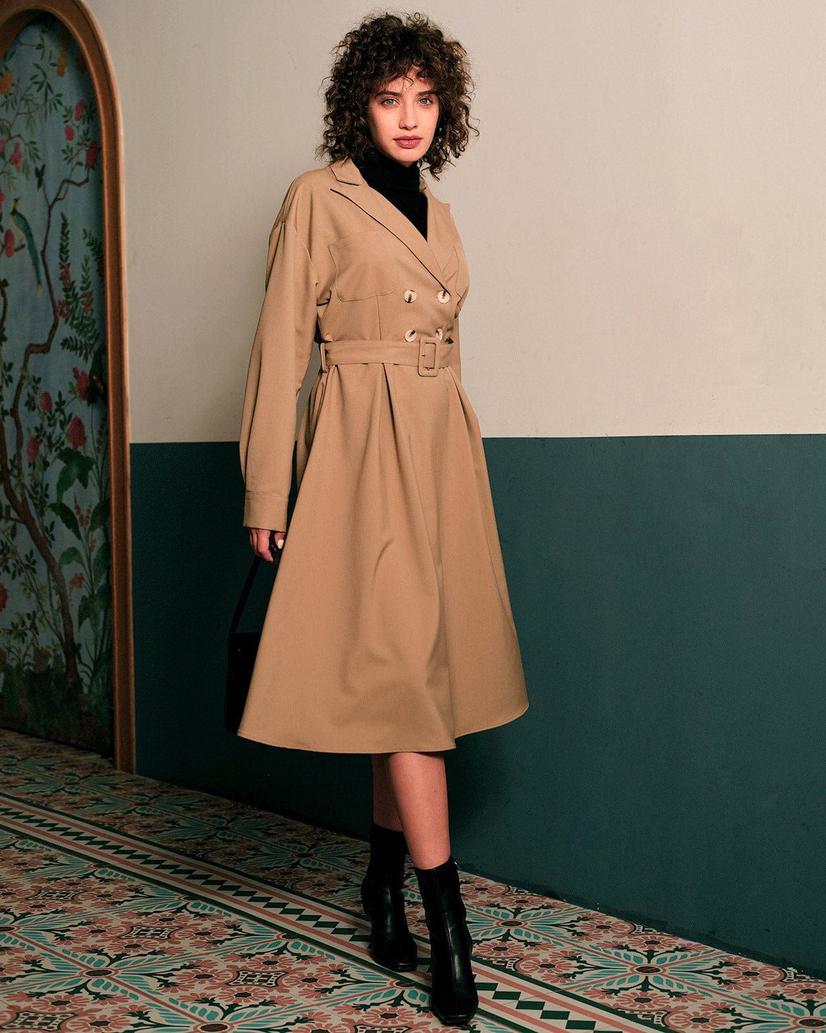 The Collared Belted Long Sleeve Midi Dress sold by rihoas