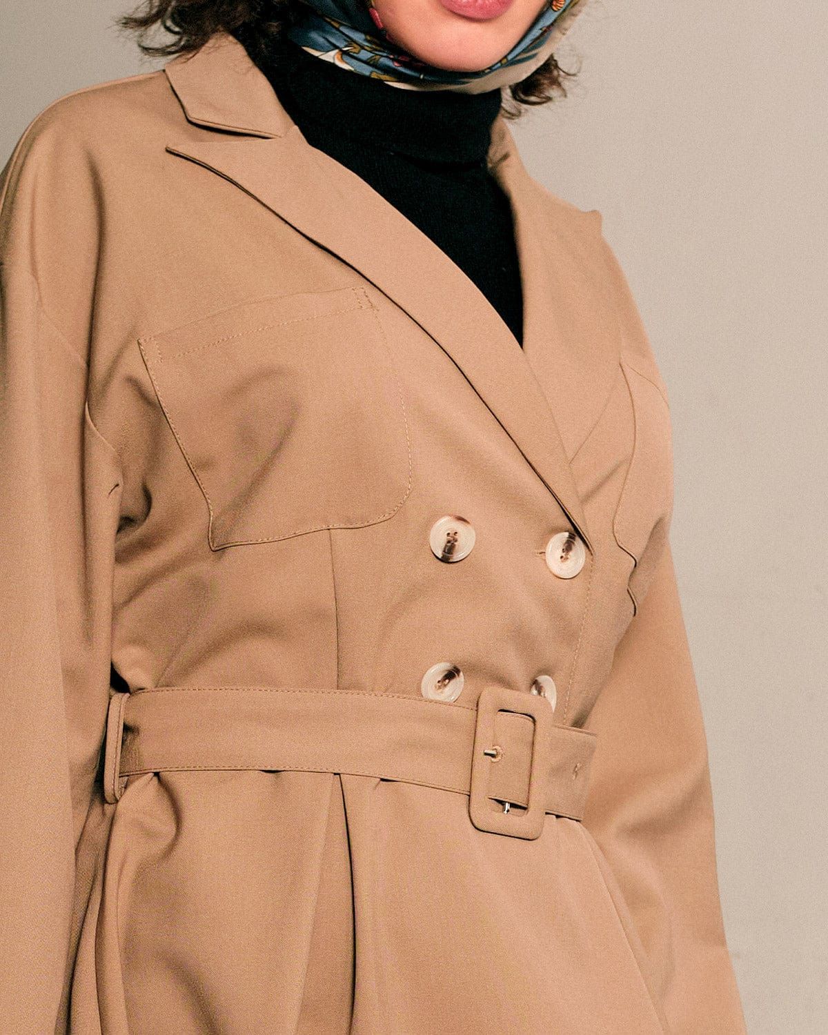 The Collared Belted Long Sleeve Midi Dress sold by rihoas product image thumbnail 2