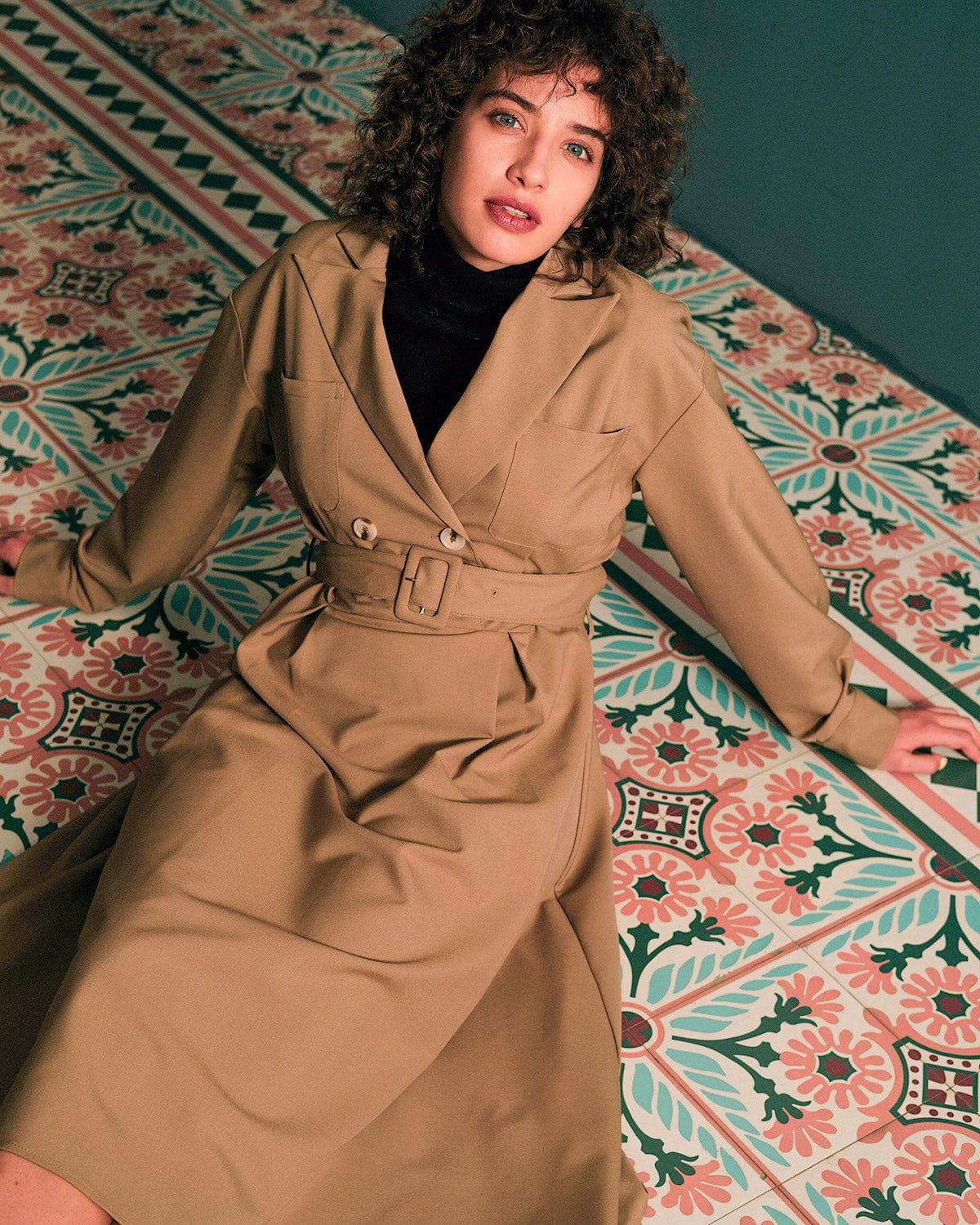 The Collared Belted Long Sleeve Midi Dress sold by rihoas product image thumbnail 4