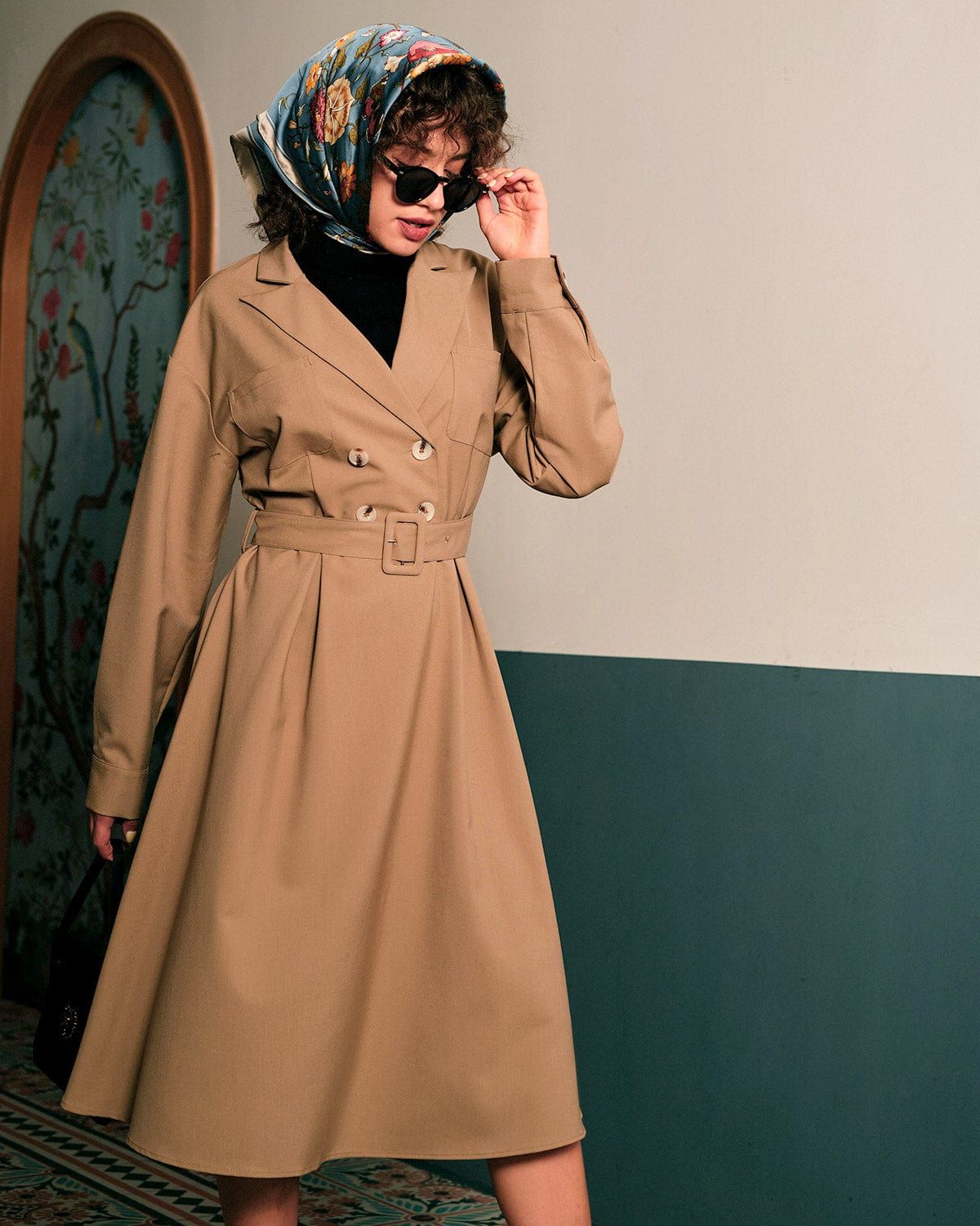The Collared Belted Long Sleeve Midi Dress sold by rihoas product image thumbnail 5