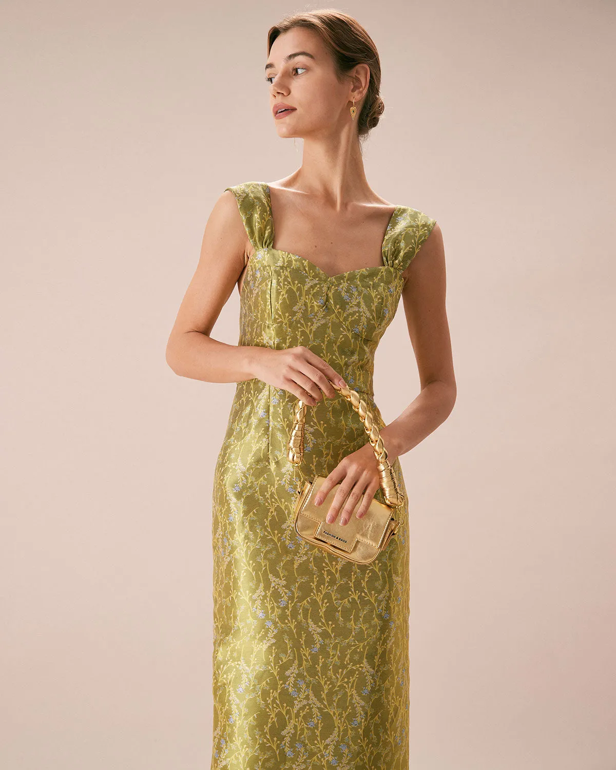 The Green Sweetheart Neck Floral Maxi Dress sold by rihoas product image thumbnail 3