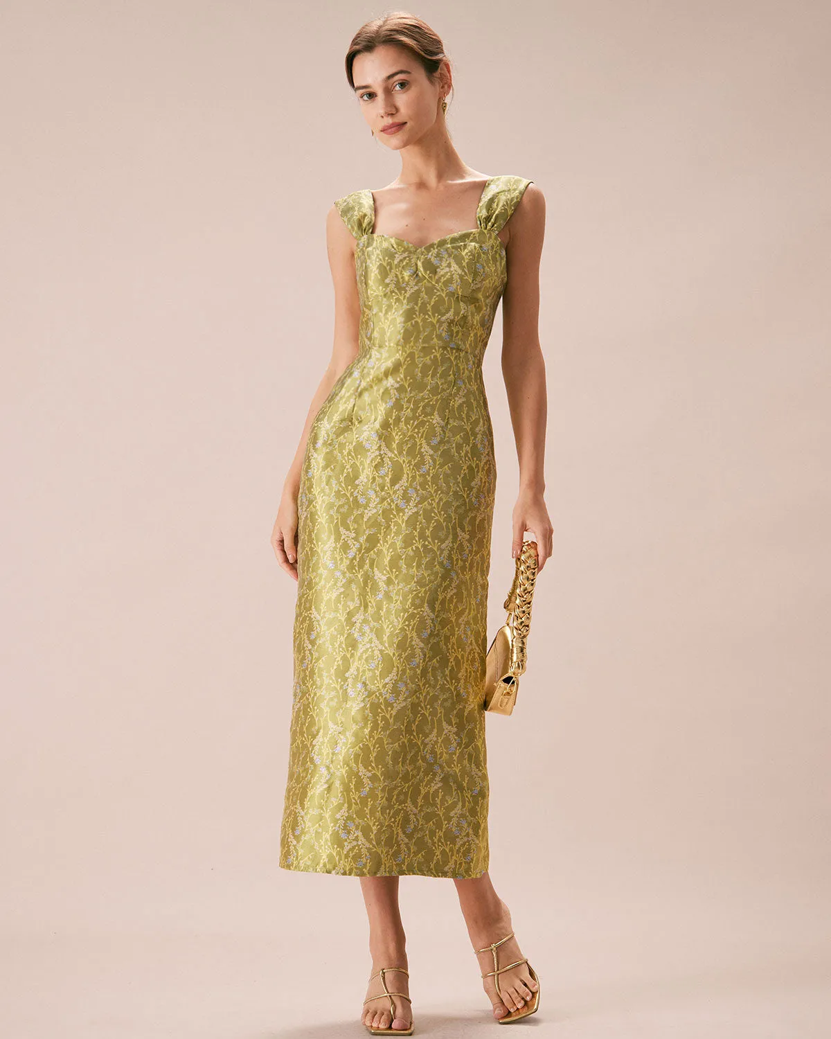 The Green Sweetheart Neck Floral Maxi Dress sold by rihoas