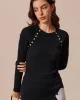 The Black Round Neck Button Ribbed Knit Top sold by rihoas