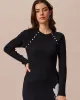 The Black Round Neck Button Ribbed Knit Top sold by rihoas