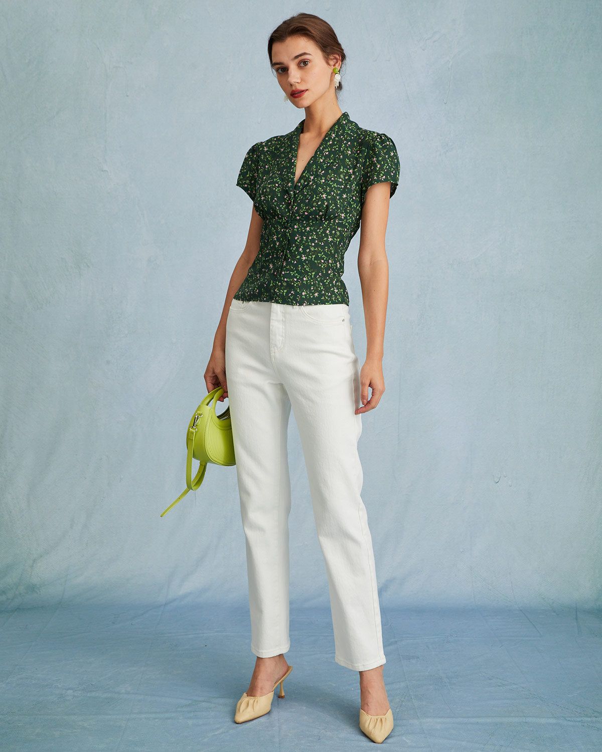 The Green Collared Floral Button Up Blouse sold by rihoas product image thumbnail 4