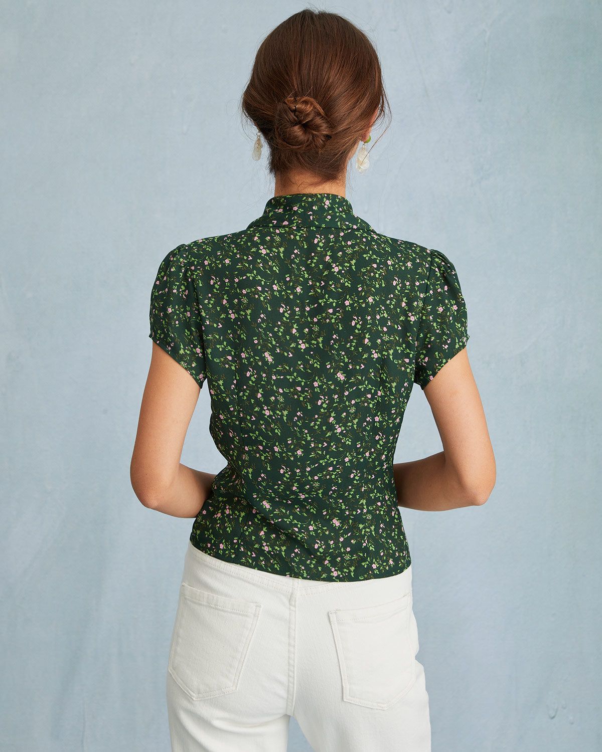 The Green Collared Floral Button Up Blouse sold by rihoas product image thumbnail 5