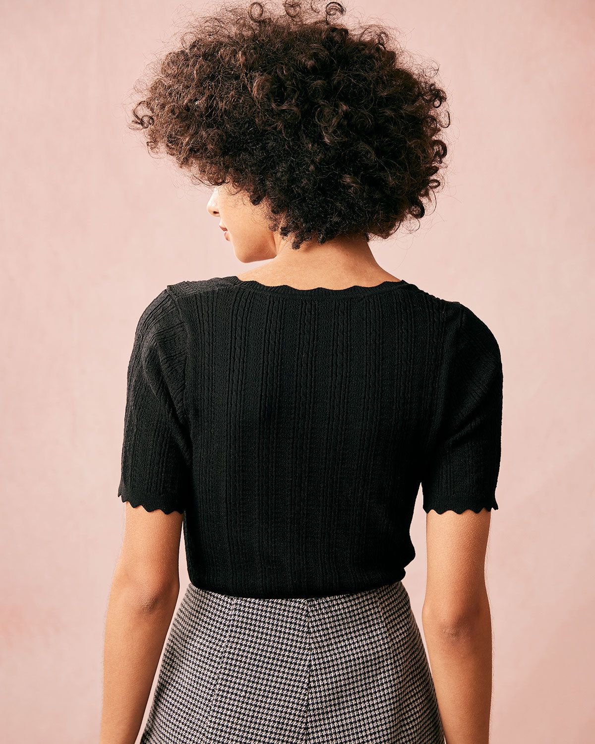 The Black Square Neck Scalloped Knit Top sold by rihoas product image thumbnail 7