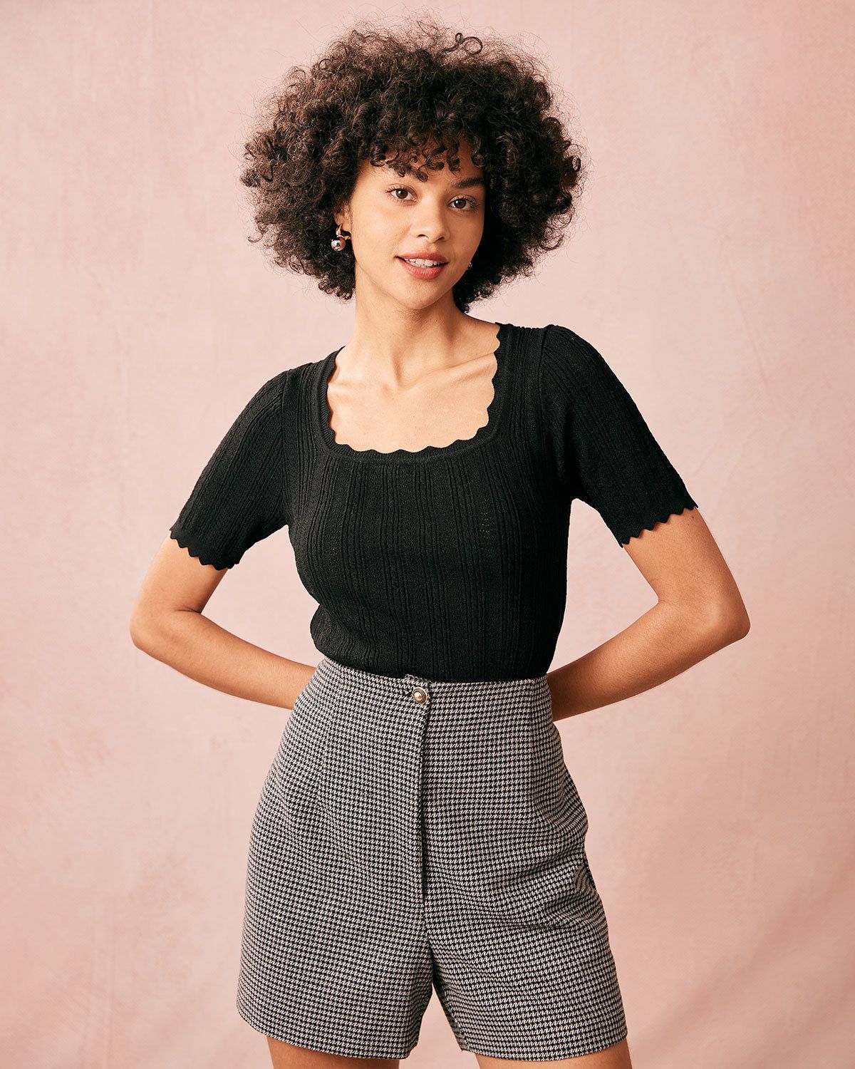 The Black Square Neck Scalloped Knit Top sold by rihoas product image thumbnail 2