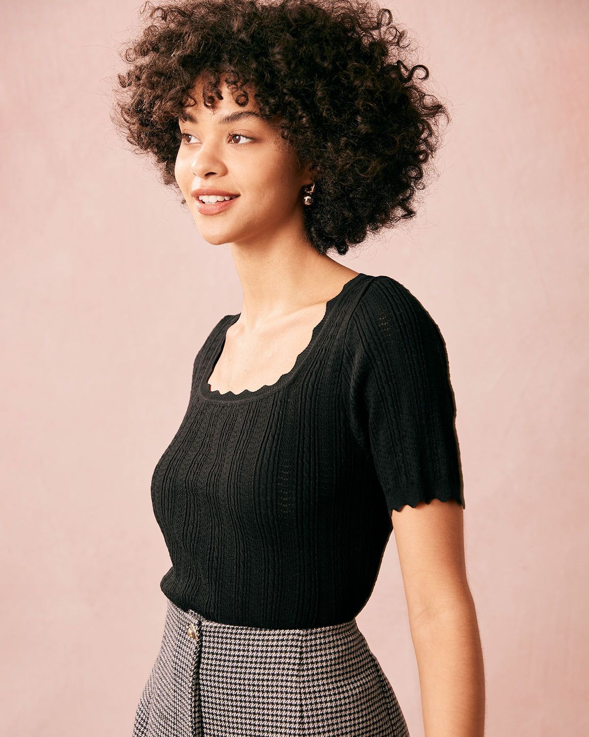 The Black Square Neck Scalloped Knit Top sold by rihoas product image thumbnail 6