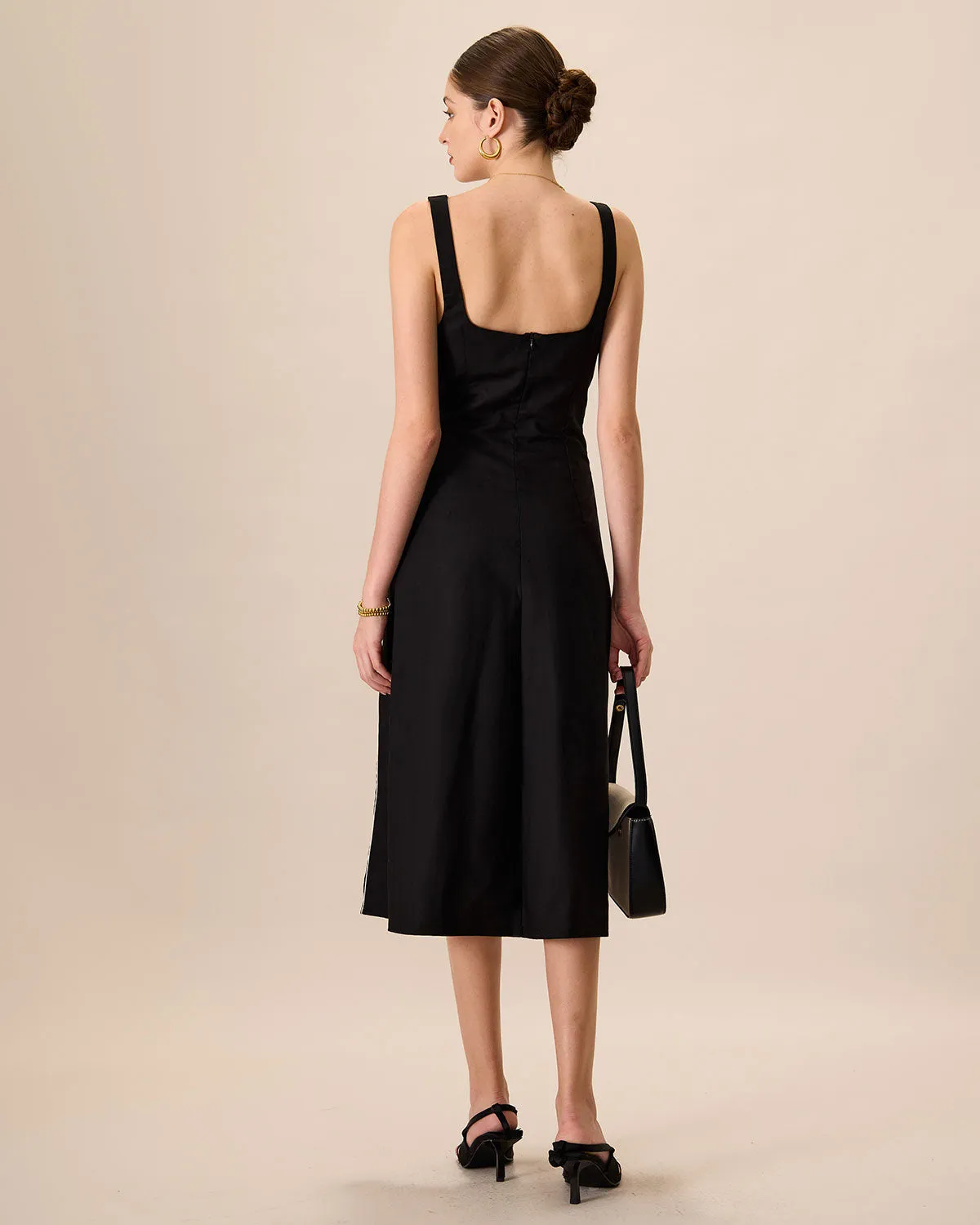 The Black Square Neck Contrast Midi Dress sold by rihoas product image thumbnail 4