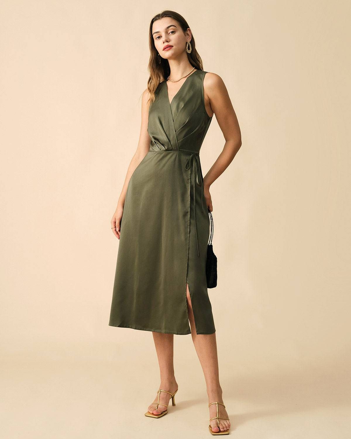 The Solid Sleeveless Wrap Midi Dress sold by rihoas product image thumbnail 5