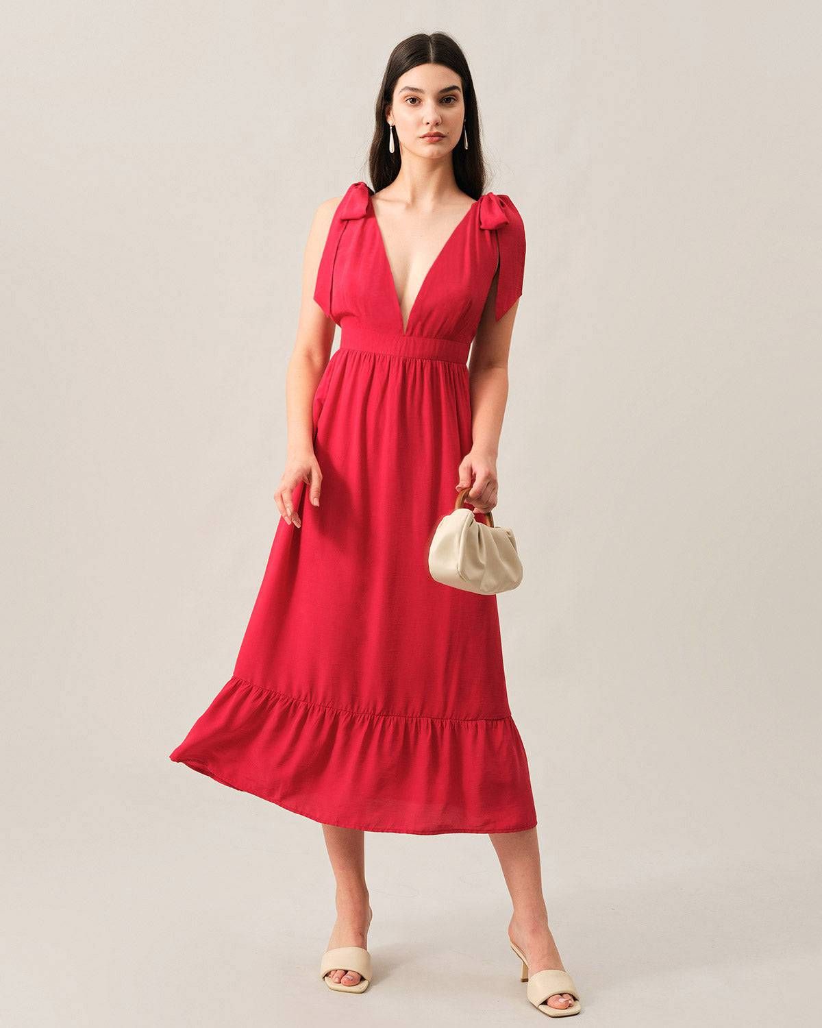 The Tie Strap Deep V Neck Maxi Dress sold by rihoas product image thumbnail 4