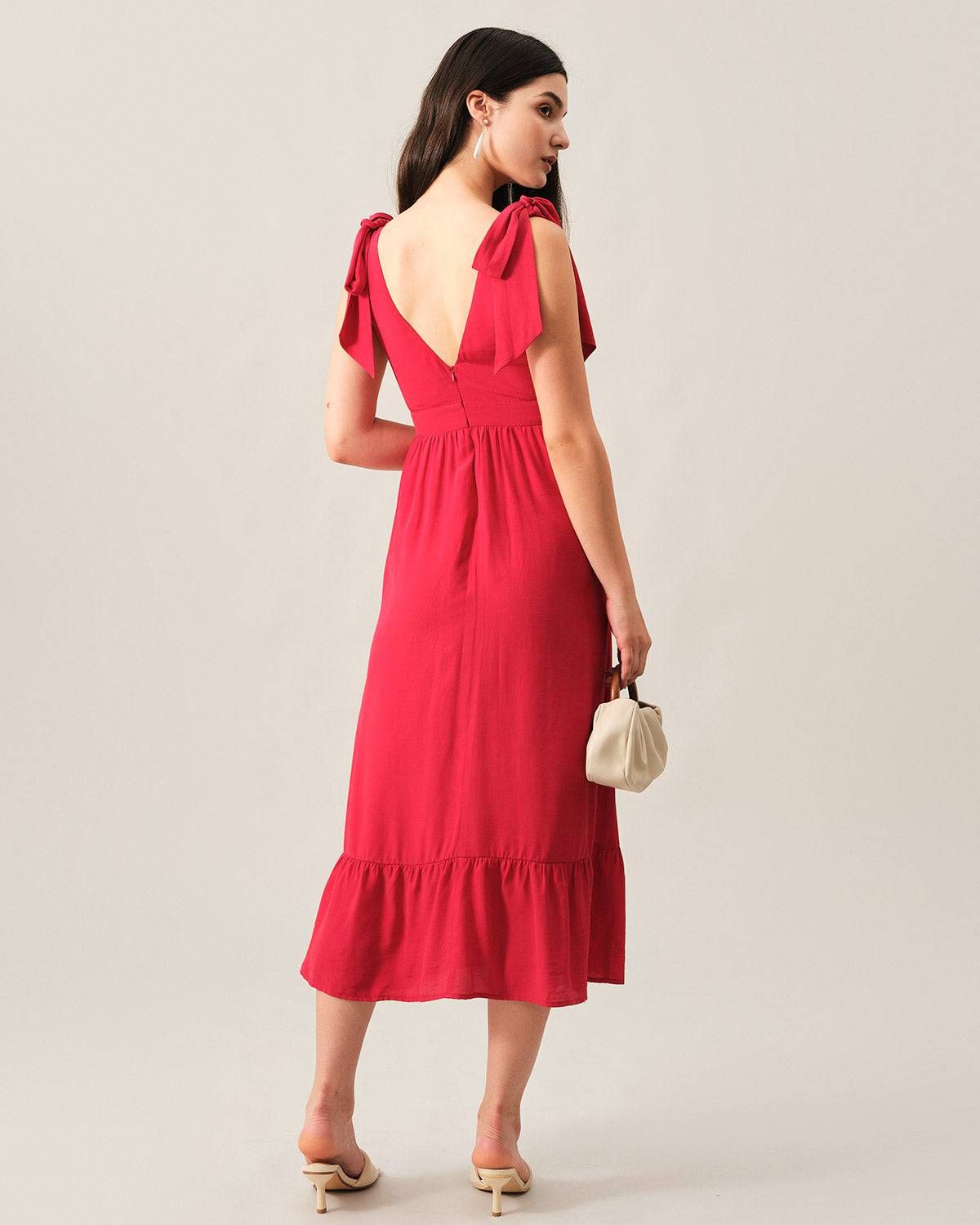 The Tie Strap Deep V Neck Maxi Dress sold by rihoas product image thumbnail 6