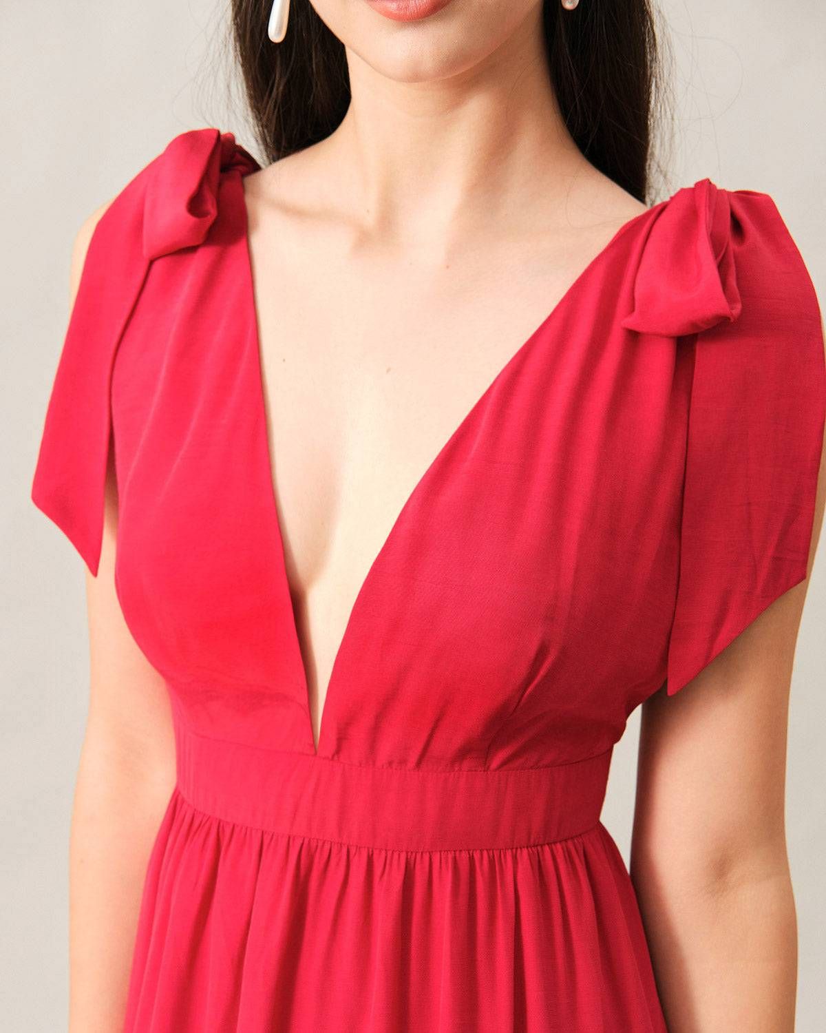 The Tie Strap Deep V Neck Maxi Dress sold by rihoas product image thumbnail 2