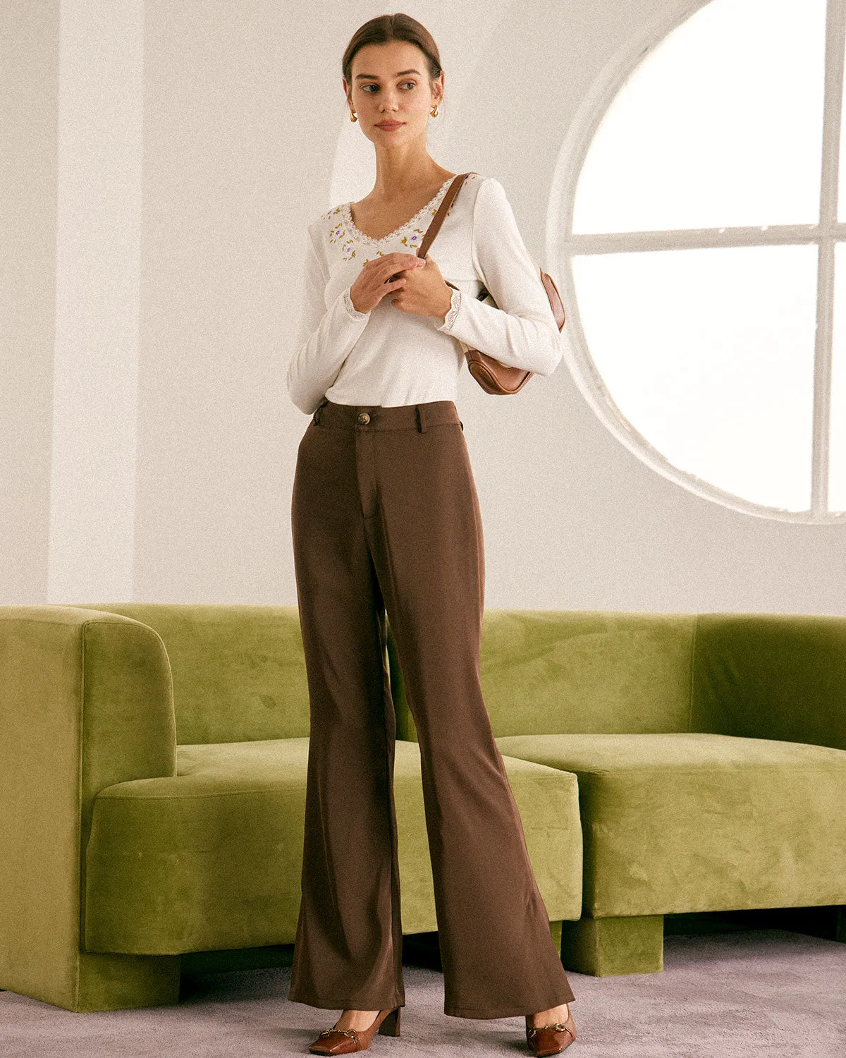 The Beige V Neck Floral Embroidery Knit Top sold by rihoas product image thumbnail 2