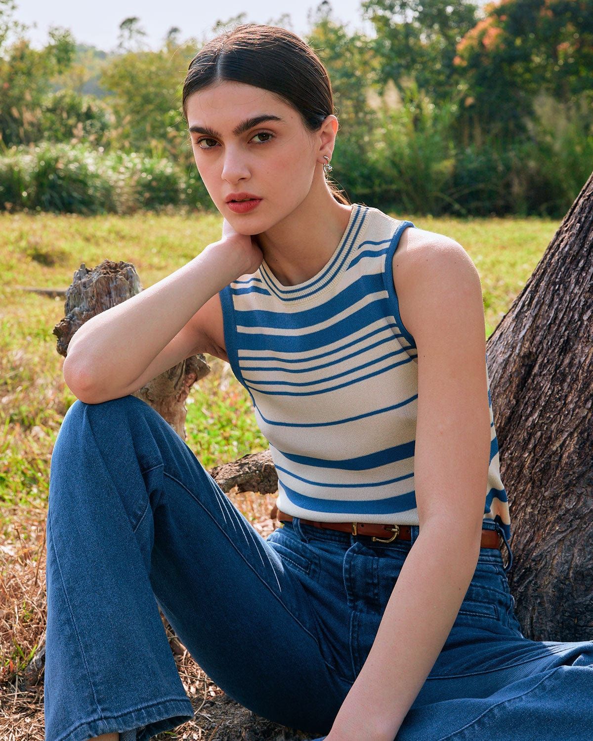 The Blue Striped Sleeveless Knit Tank Top sold by rihoas product image thumbnail 4