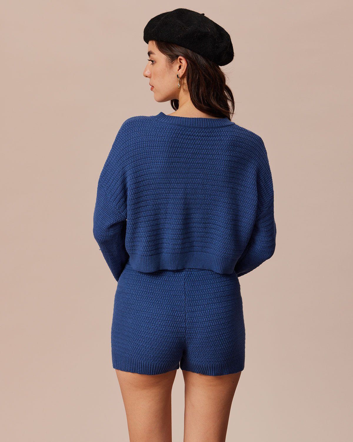 The Blue Elastic Waist Ribbed Knit Shorts sold by rihoas product image thumbnail 5