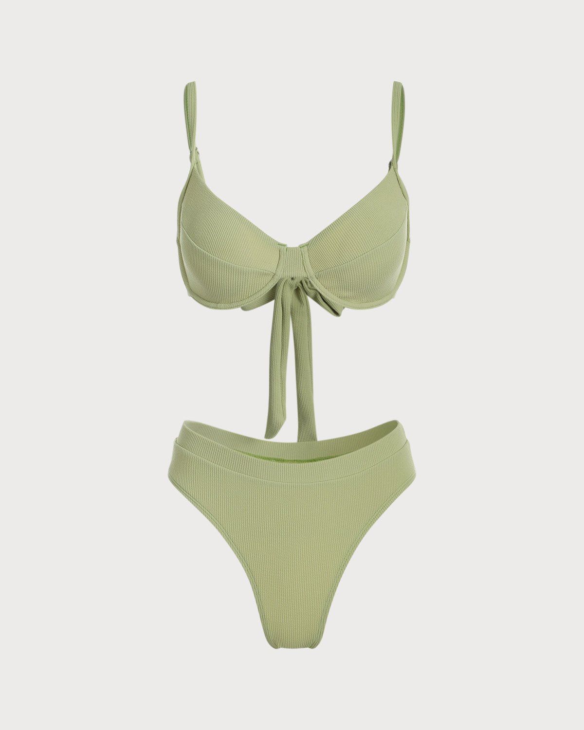 The Light Green V Neck Knot Back Bikini Set sold by rihoas product image thumbnail 5