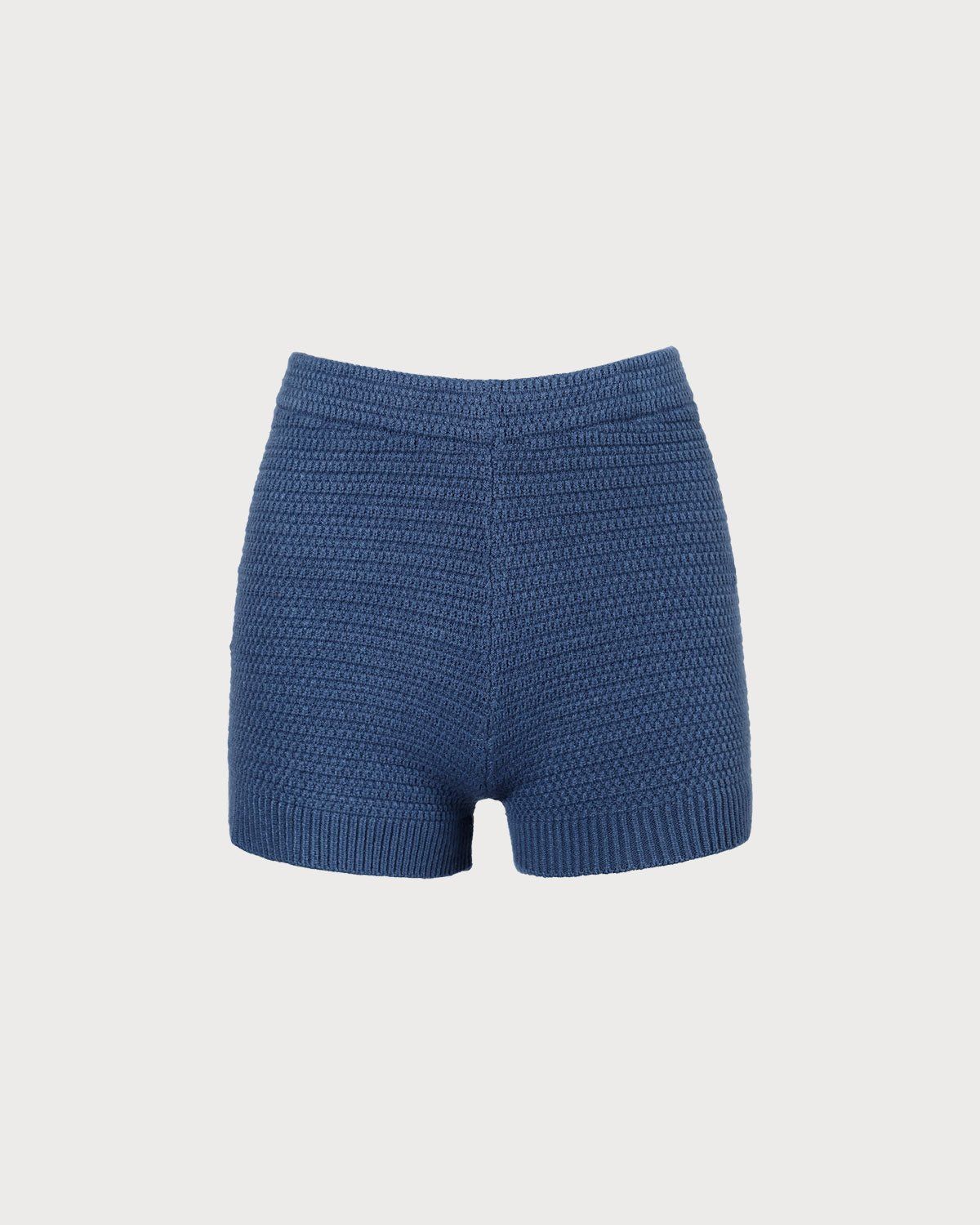 The Blue Elastic Waist Ribbed Knit Shorts sold by rihoas product image thumbnail 7