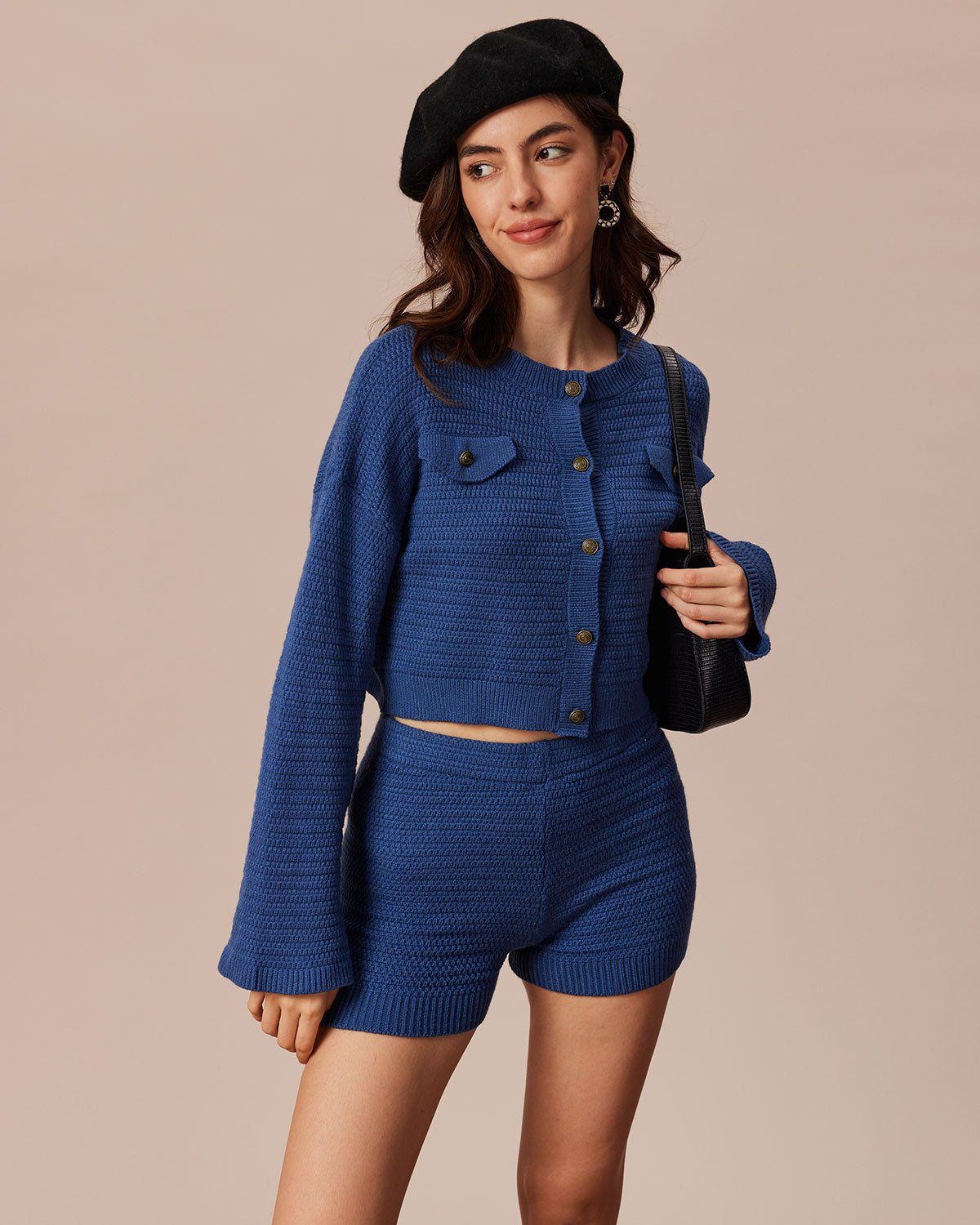 The Blue Elastic Waist Ribbed Knit Shorts sold by rihoas product image thumbnail 2