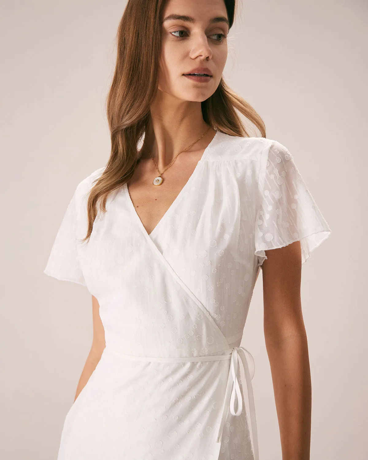 The White V Neck Dobby Mesh Midi Dress sold by rihoas product image thumbnail 2