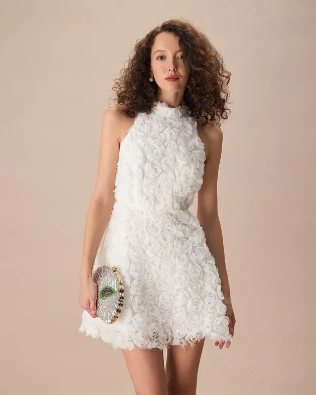 The White Mock Neck Tie-Back Mini Dress sold by rihoas