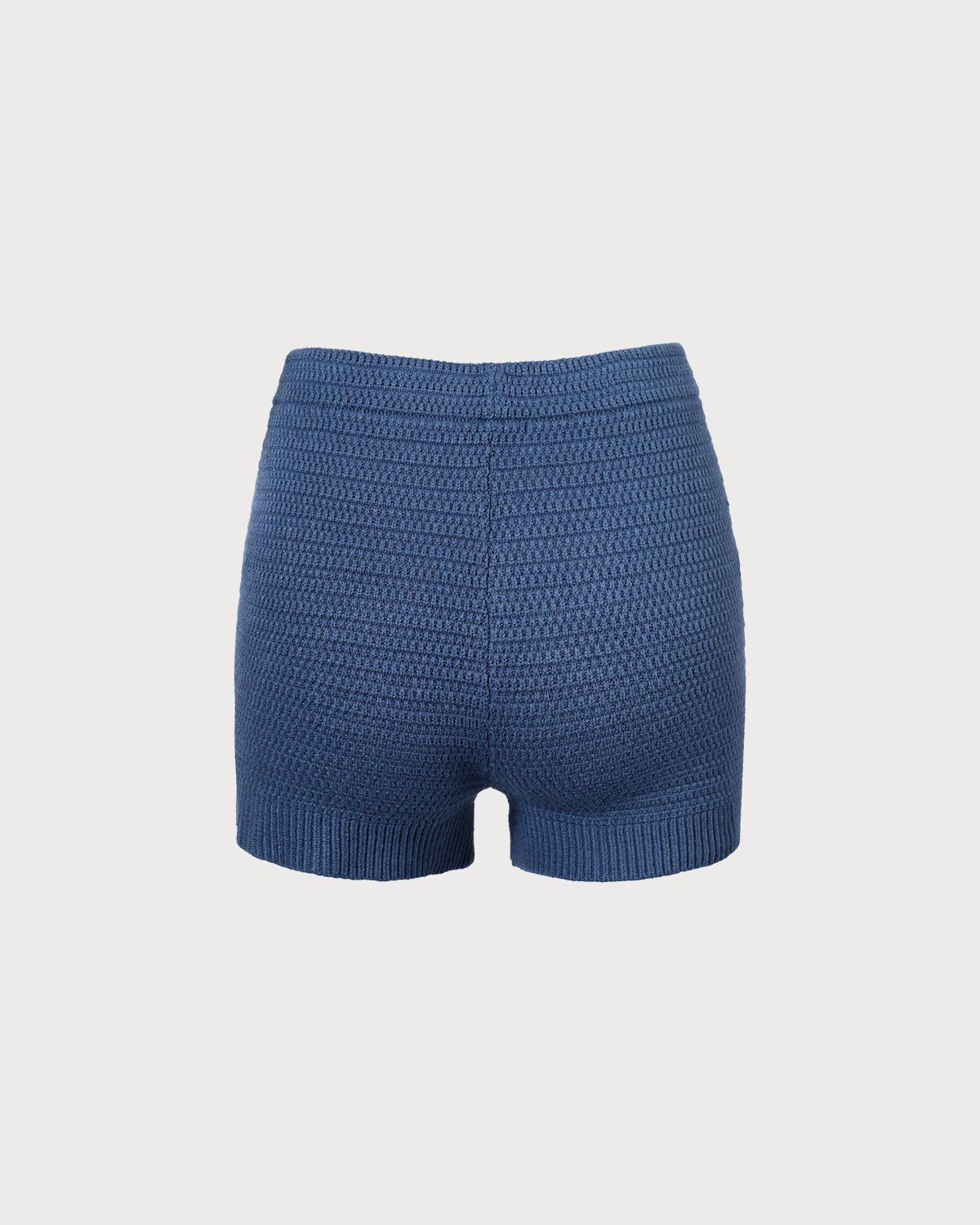 The Blue Elastic Waist Ribbed Knit Shorts sold by rihoas product image thumbnail 8