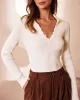 The White V Neck Scalloped Ribbed Knit Top sold by rihoas