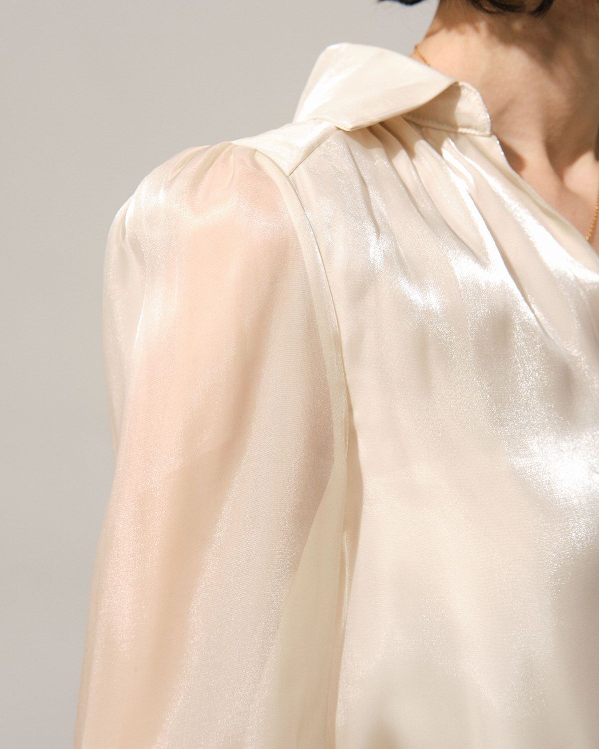 The Beige Collared Sheer Sleeve Blouse sold by rihoas product image thumbnail 2