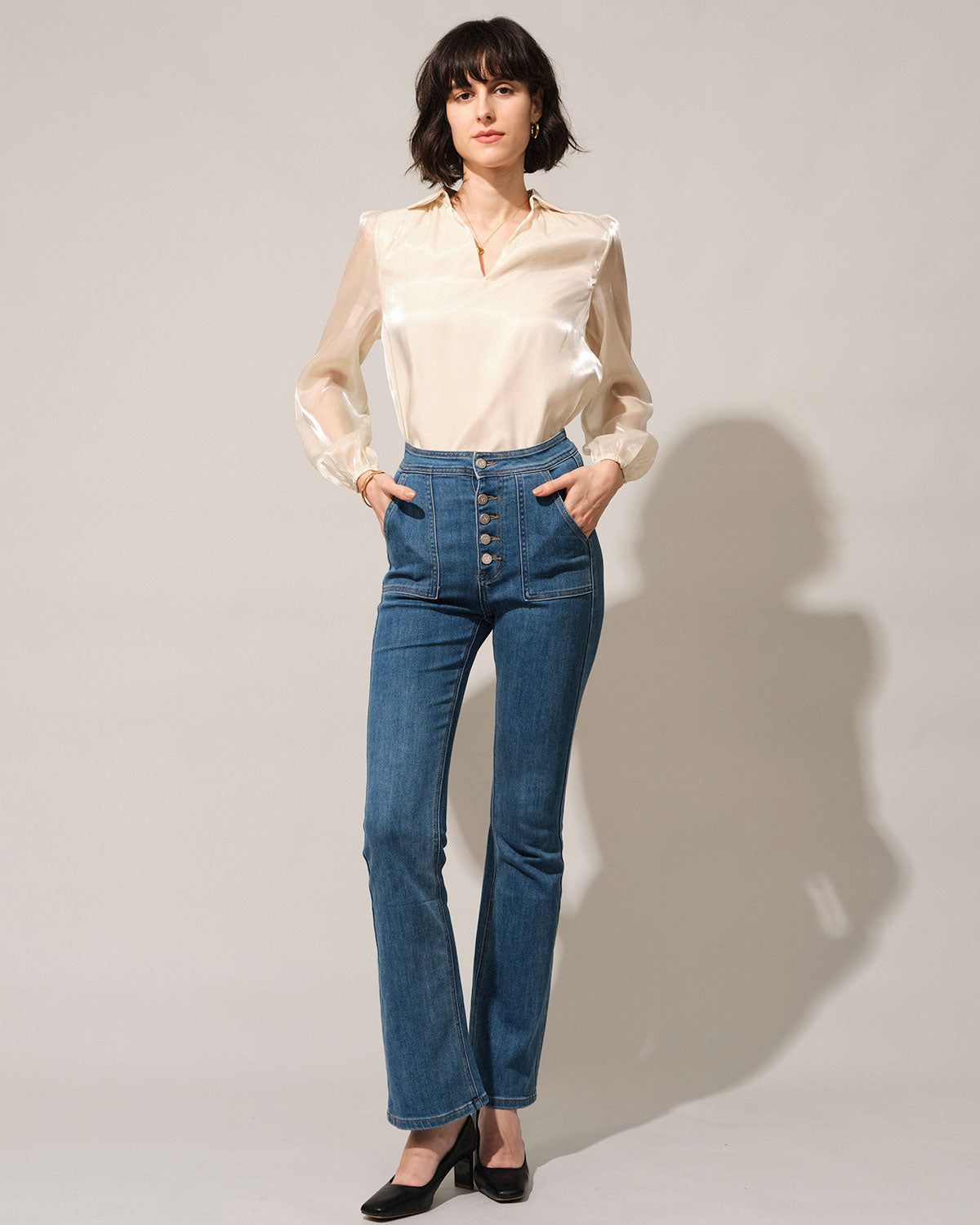 The Beige Collared Sheer Sleeve Blouse sold by rihoas product image thumbnail 5