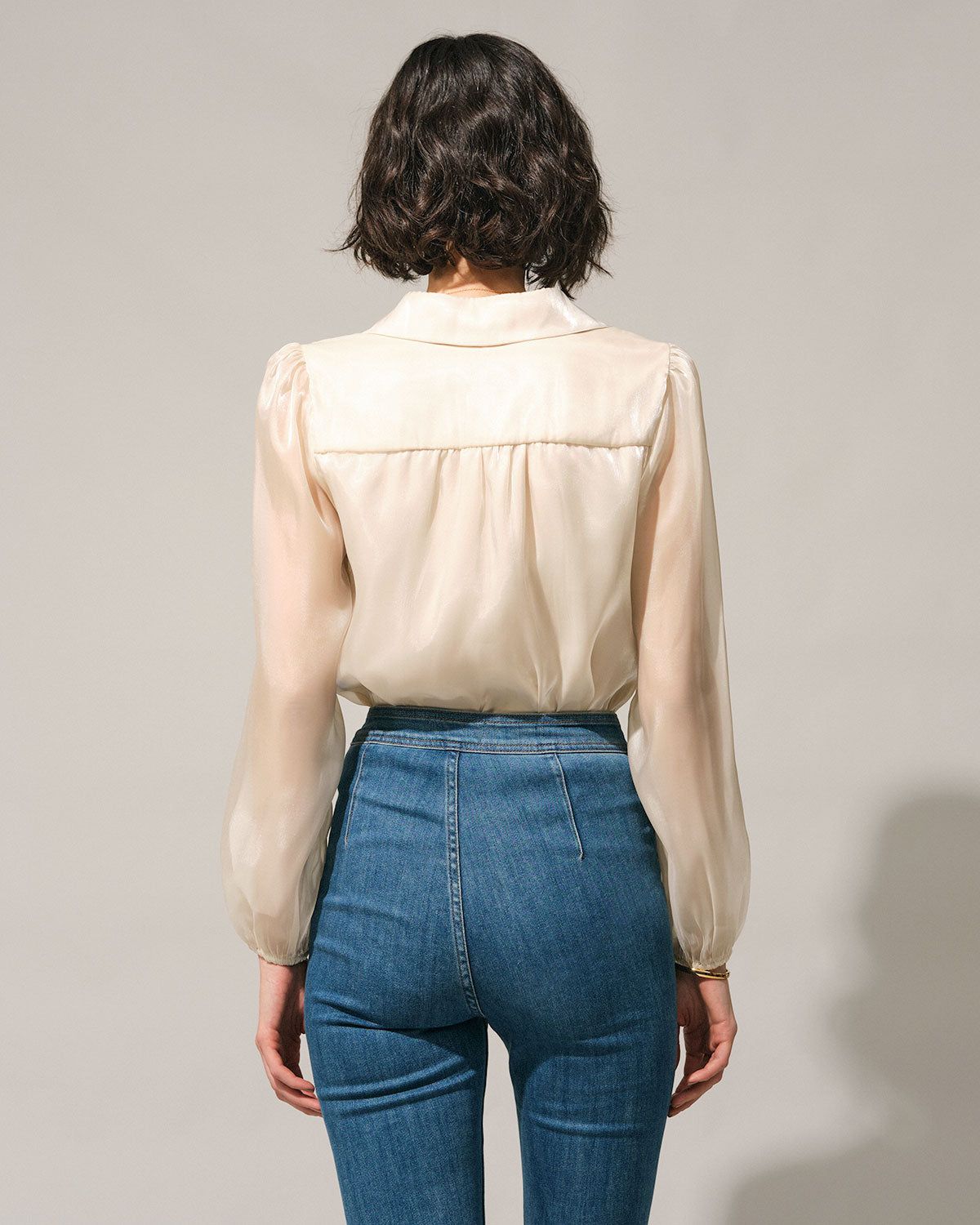 The Beige Collared Sheer Sleeve Blouse sold by rihoas product image thumbnail 6