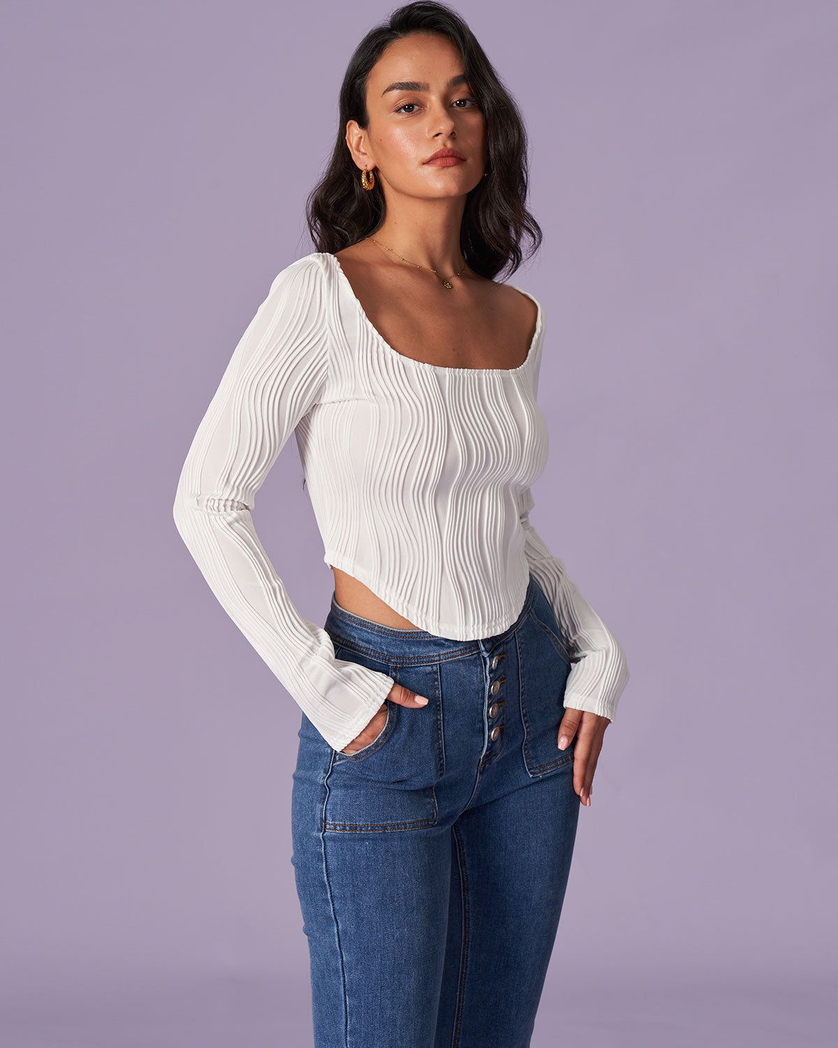 The White Square Neck Wave Curved Hem Tee sold by rihoas