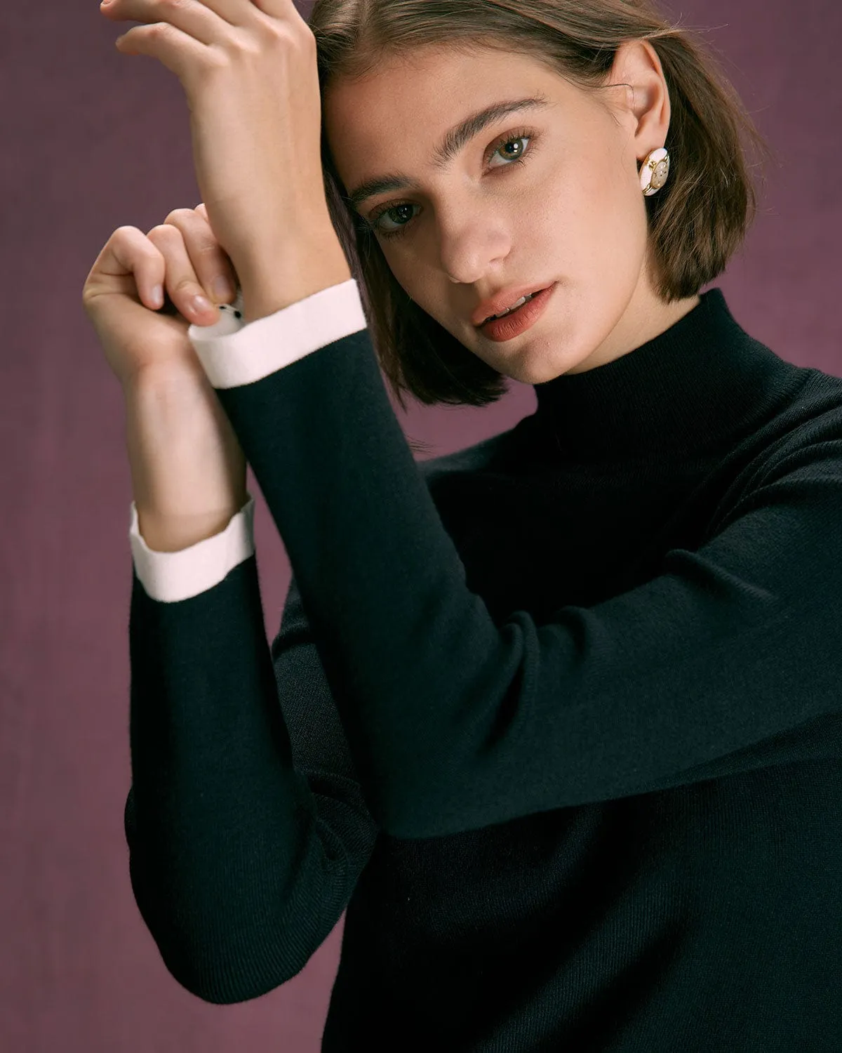 The Black High Neck Irregular Hem Knit Top sold by rihoas product image thumbnail 3