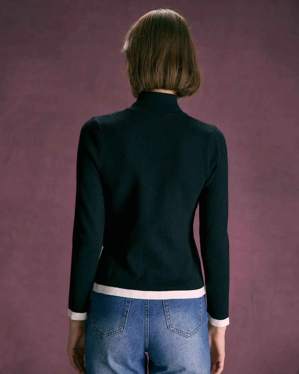 The Black High Neck Irregular Hem Knit Top sold by rihoas product image thumbnail 5