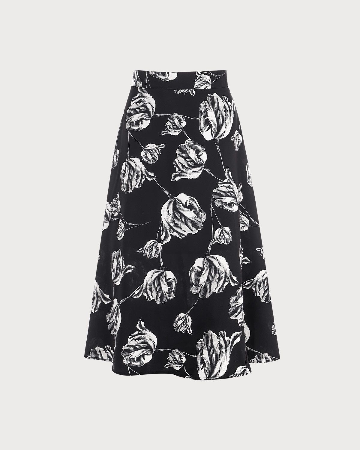 The Black High Waisted Floral Midi Skirt sold by rihoas product image thumbnail 6