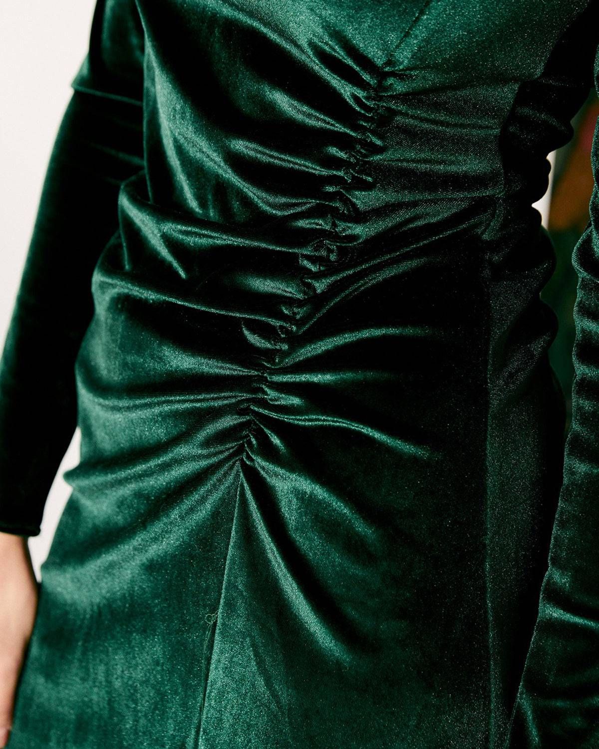 The Green Elegant Ruched Velvet Dress sold by rihoas product image thumbnail 2