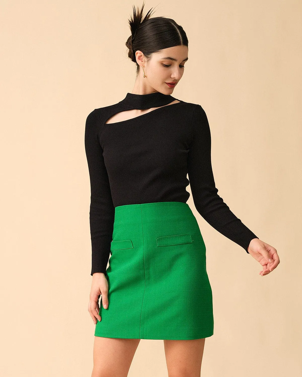 The Solid High-waisted Mini Skirt sold by rihoas product image thumbnail 3