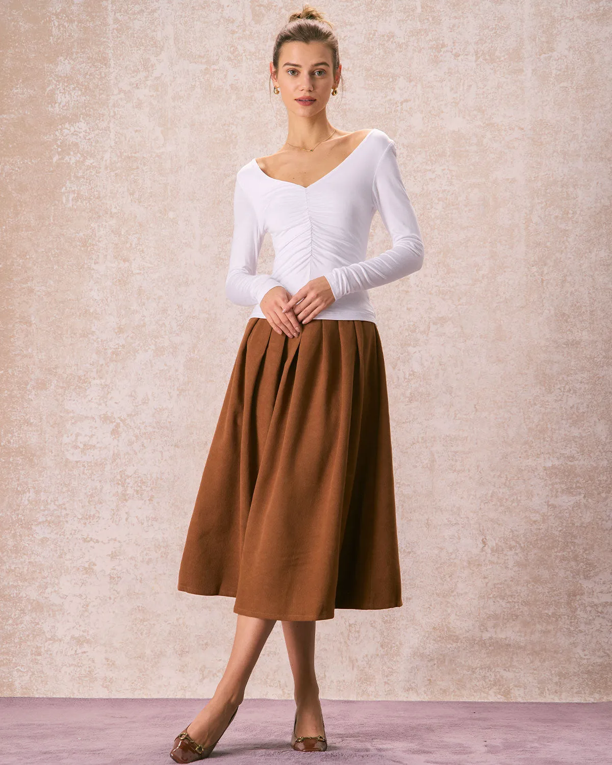 The White V Neck Ruched Long Sleeve Tee sold by rihoas product image thumbnail 3